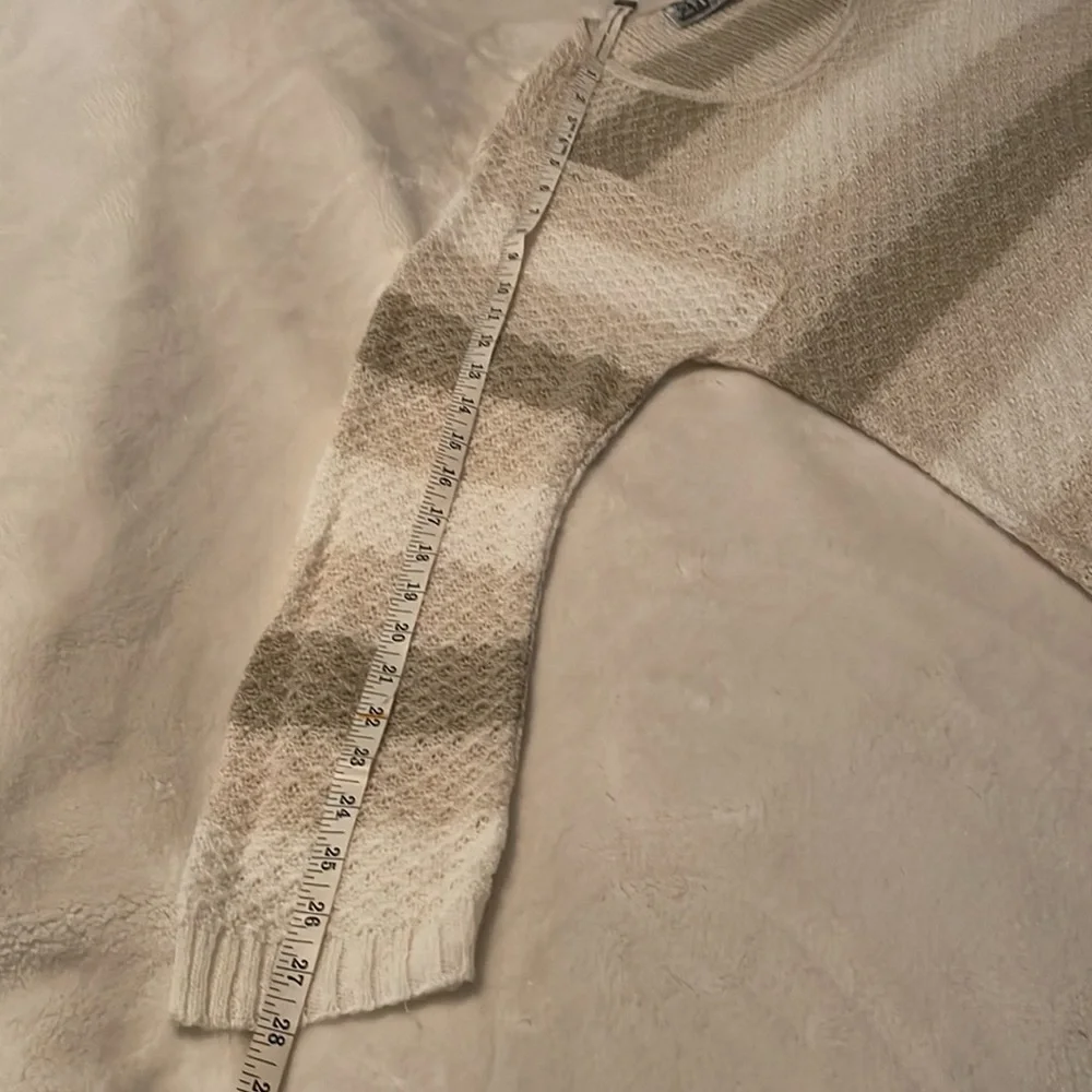 212 Striped Cream and Tan Open Knit Sweater - Picture 11 of 11